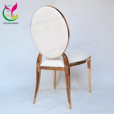 YCX-SS26-01 Comfortable High Density Foam Rsoe Gold Stainless Wedding Chair Round Back