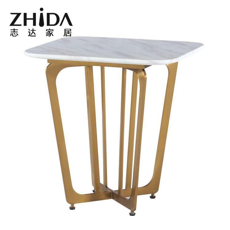 Foshan Factory Wholesale Gold-Plated Round Coffee Table Home Furniture Living Room Stainless Steel Leg Corner Marble Side Table