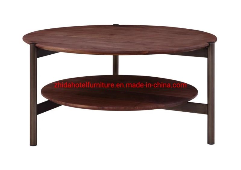 Foshan Supplier Hotel Home Living Room Furniture Modern Center Table Wooden Top Side Table Round Coffee Tea Table