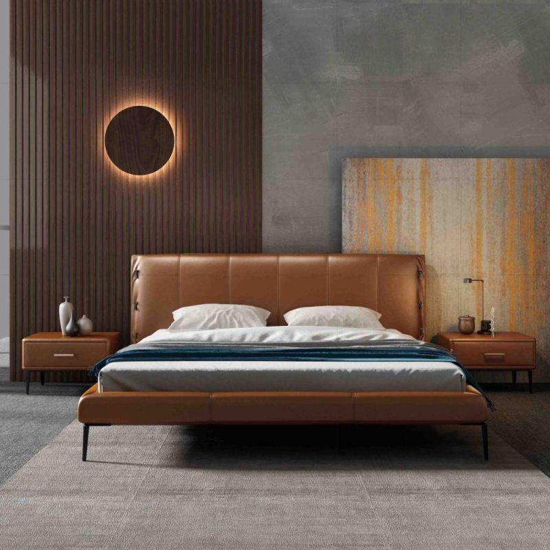 Minalistic Modern Bedroom Furniture Style Apartment/Hotel Platform Leather Bed