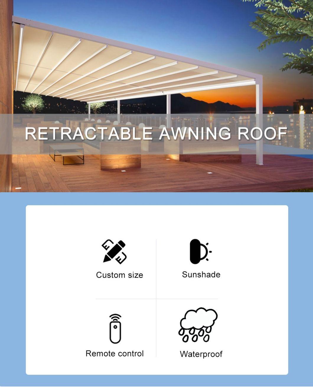 Waterproof Pergola Motorized Sunshade Awnings Retractable Roof Folding Awning with PVC Fabric