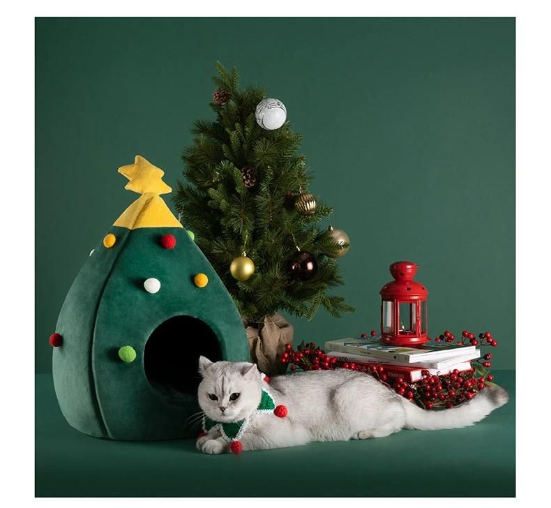 Christmas Cat Bed Self Warming with Mattress Puppy Cage Lounger Cute Pet House