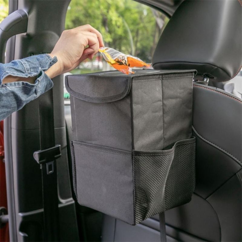 Waterproof Auto Trash Bag Garbage Foldable Car Trash Can with Lid and Side Net Pocket Wyz20457