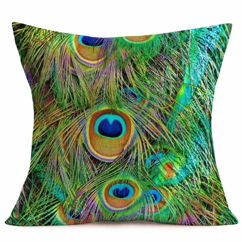 Fashion Feather Digital Printing Design Soft Cushion on Sofa 100% Cotton Linen Fabric Chair Cushion Pillow Case Daily Use Cushion Cover