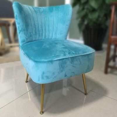 Kvj-PTC3 Modern Velvet Golden Steel Leg Low Back Relaxing Single Sofa Chair