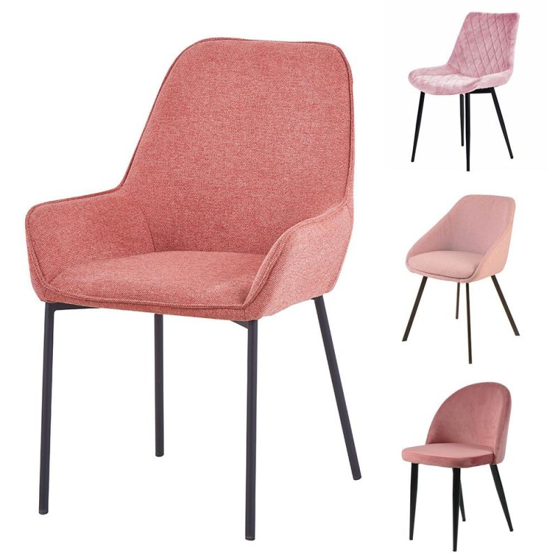 Home Furniture Coffee Hotel Luxury Upholstered Soft Back Velvet Fabric Dining Chair with Metal Legs