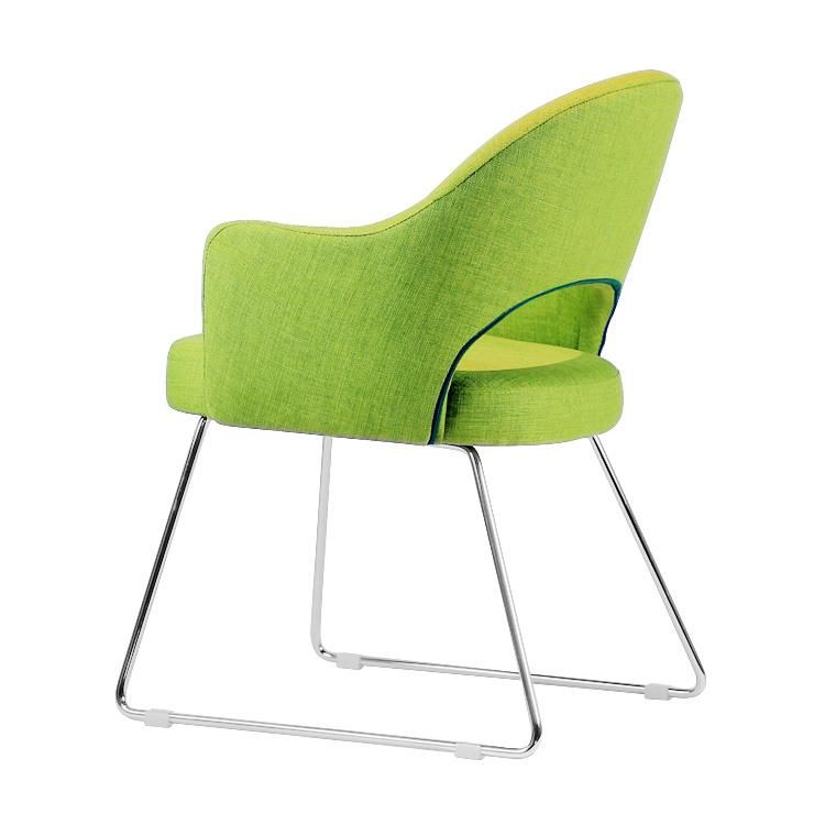 Light Green Color Fabric Seat Metal Base Dining Chair for Restaurant Use