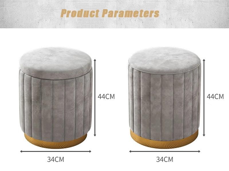 Gold Stainless Steel Base Round Velvet Ottoman Stool New Design Footstool for Home Bedroom Outdoor Furniture