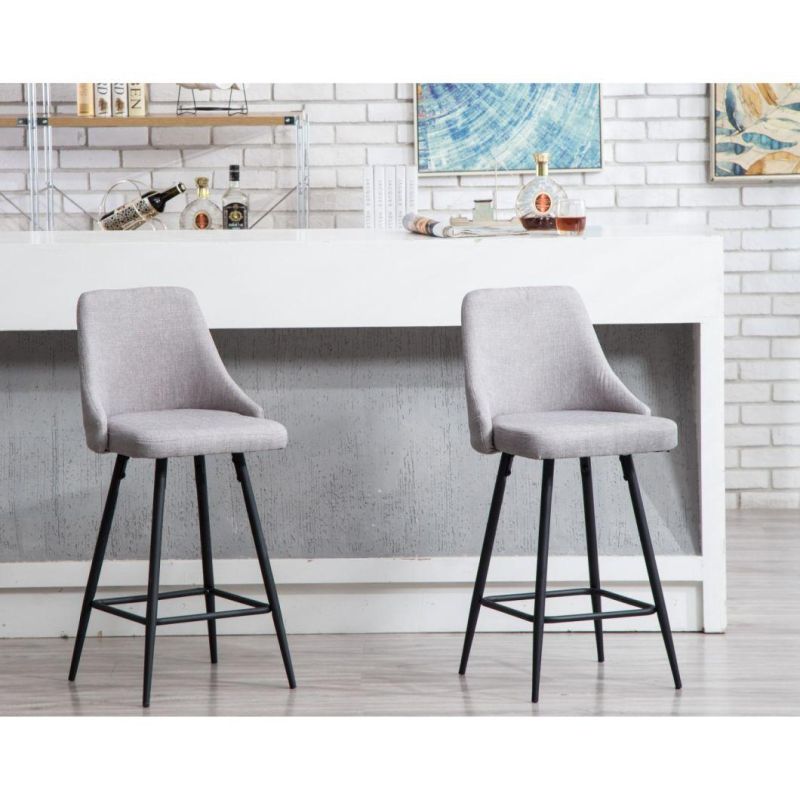 High Quality Metal Tube Legs Light Gray High Stool Home Bar Counter Height Linen Fabric Bar Chair with Footrest