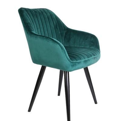 Home Restaurant Bar Furniture Colorful Velvet Fabric Sofa Dining Chair with Metal Legs