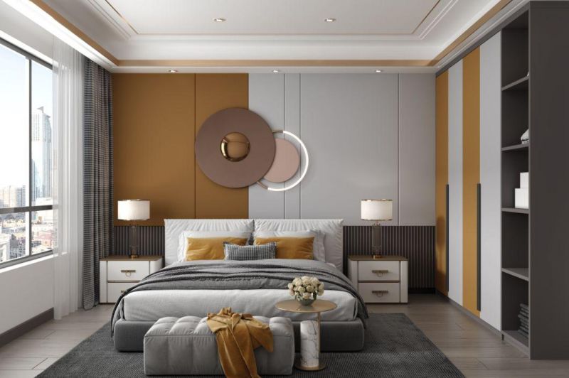 Home Furniture Design Light Luxury Stylish Fabric Bed MDF Modern Bedroom Furniture Sets