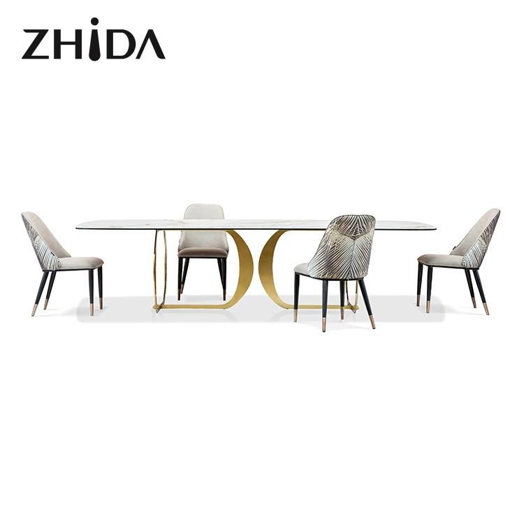 Factory Directly Sale Italian Marble Luxury Home Dining Furniture Table Tickness Durable Gold Metal Leg Hotel Restaurant Furniture Villa Dining Table