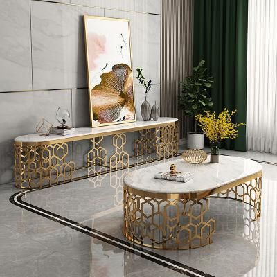 Luxury Modern Design Gold Stainless Steel Tempered Glass Top Rectangle Console Table