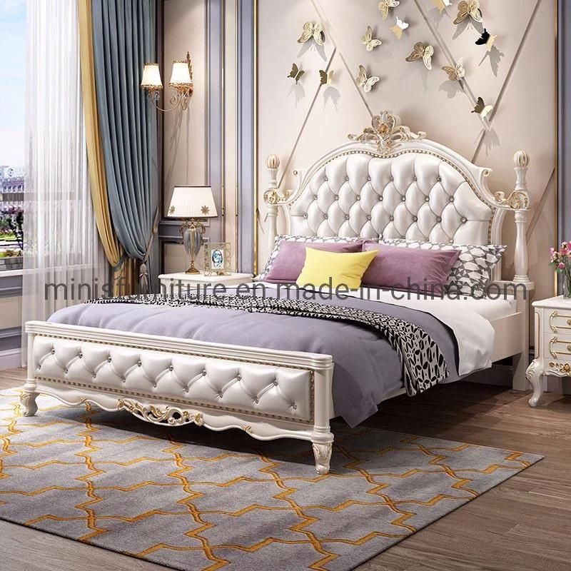 (MN-MB73) Hotel/Home Bedroom Furniture Comfortable White Fabric Double Bed