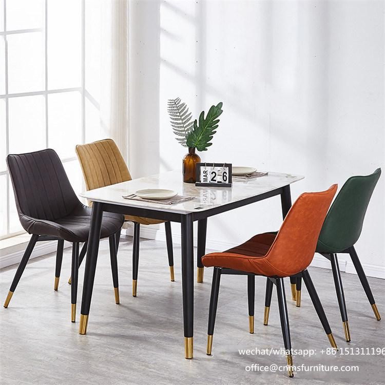 Nordic Design Hotel Dining Room Chair Velvet Chrome Gold Metal Frame Leisure Modern Leather Dining Chair