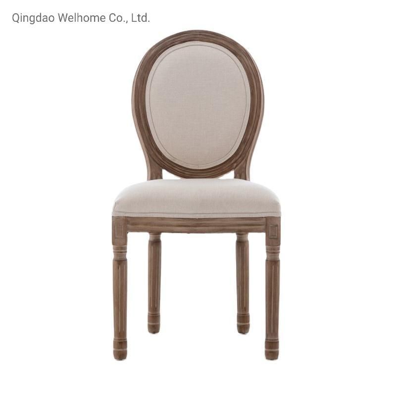 Solid Wood French Louis Xiv Chair with Beige Linen Fabric