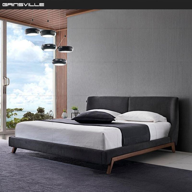 Modern Home Furniture Fabric Bed Simple Design Wooden Bed for Project