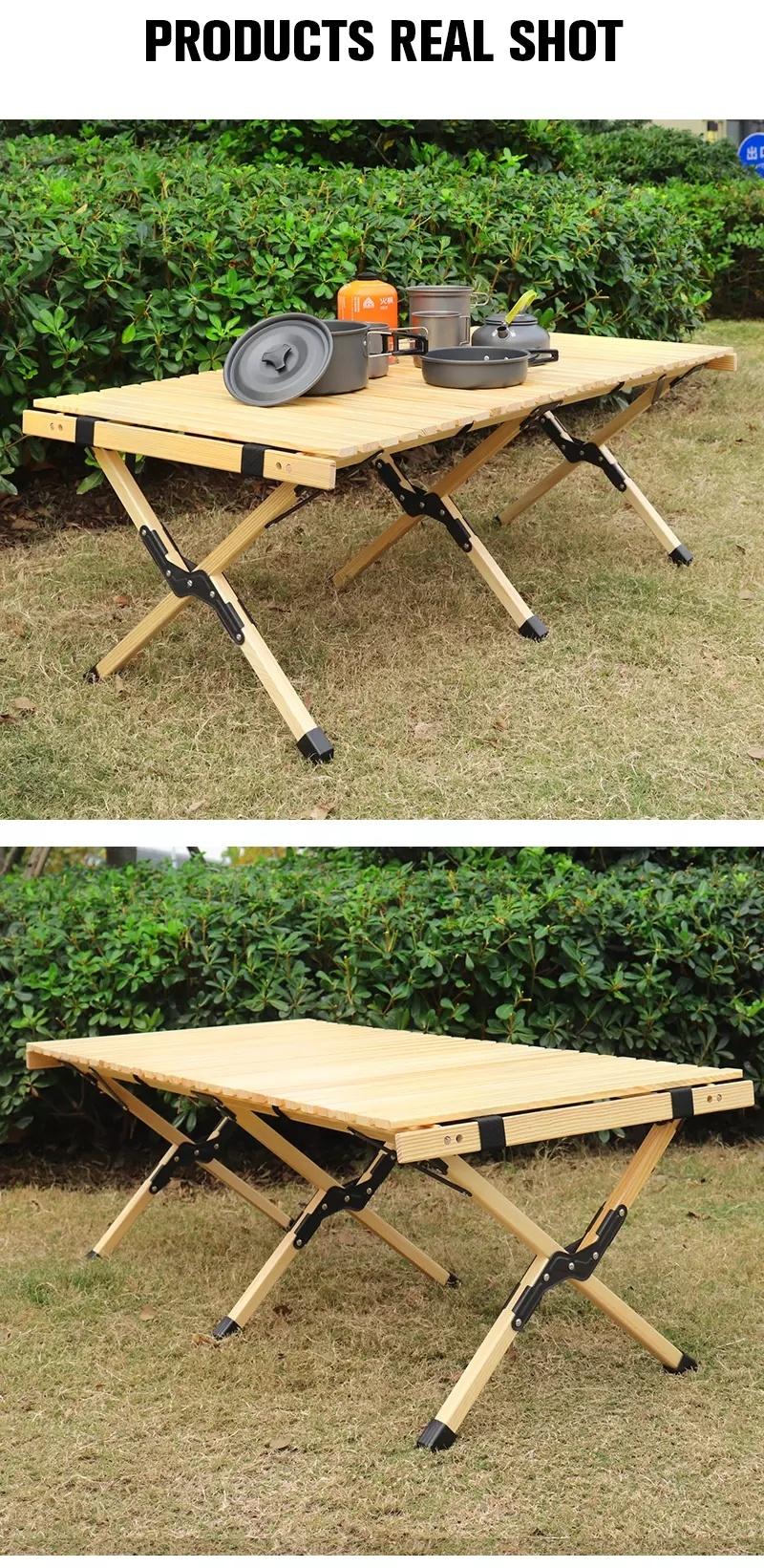 Outdoor Camping Folding Wooden Table Garden Portable Egg Roll Table