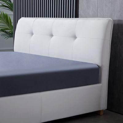 Contemporary Fashion Design White Fabric Wooden Panel Queen King Size Bed