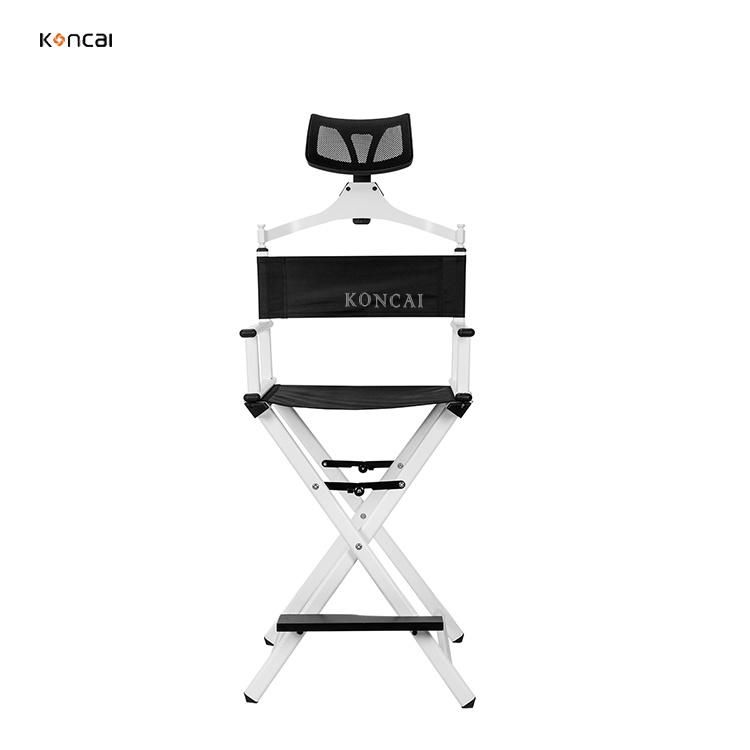 Koncai Professional Foldable White Aluminum Makeup Artist Director Chair with Headrest