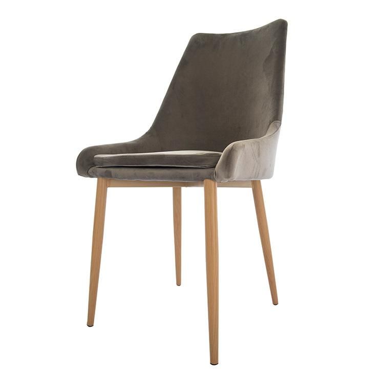 Modern Gray Velvet Dining Chairs with Metal Legs Upholstered Cushioned Seat Lounge Chair for Living Room Bedroom