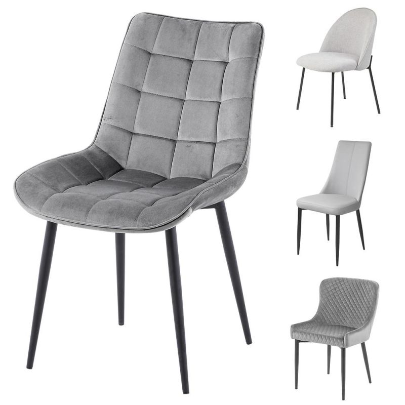 Home Furniture Coffee Hotel Luxury Upholstered Soft Back Velvet Fabric Dining Chair with Metal Legs