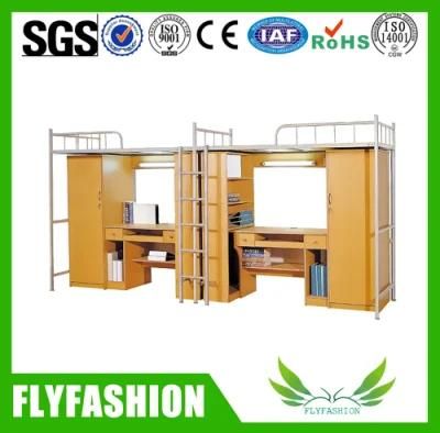 Two Persons Double Bunk Bed with Desk Cabinet Dormitory Bed