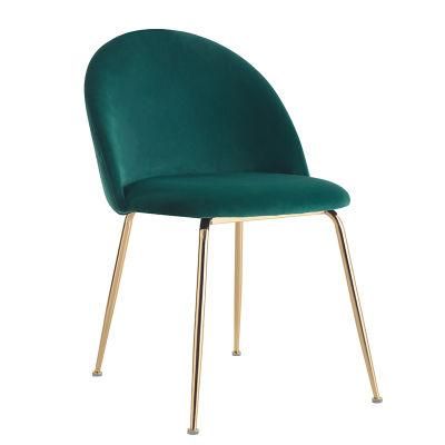 Coffee Hotel Luxury Upholstered Soft Back Velvet Fabric Dining Chair with Metal Legs