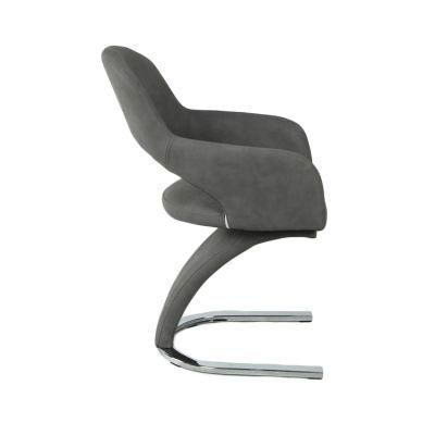 China Wholesale Home Office Hotel Furniture Grey Leather Fabric Dining Chair with Metal Legs