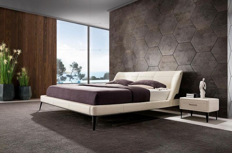 Modern Italy Design Bedroom Furniture Leather Wall Bed with Stainess Steel Legs Furniture Set