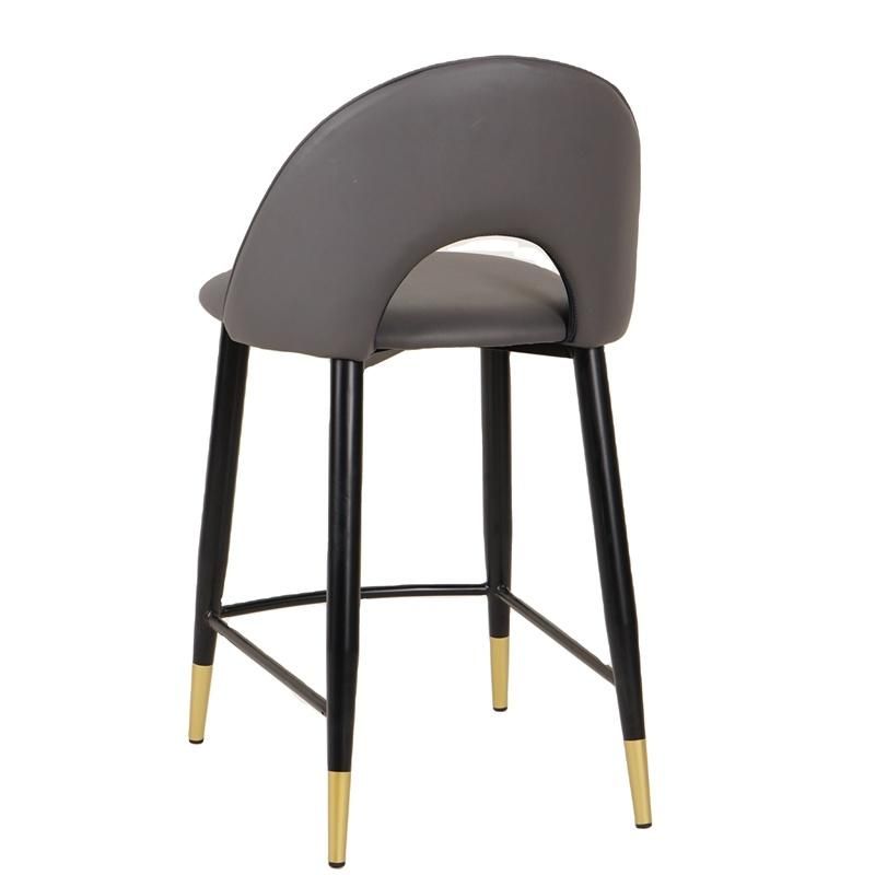 Modern Orange Dark Gray Color High Bar Stool Velvet Seat Bar Chair with Black Golden Legs