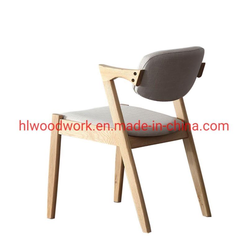 Oak Wood Z Chair Oak Wood Frame Natural Color White Fabric Cushion and Back Dining Chair Coffee Shop Chair Office Chair Study Chair