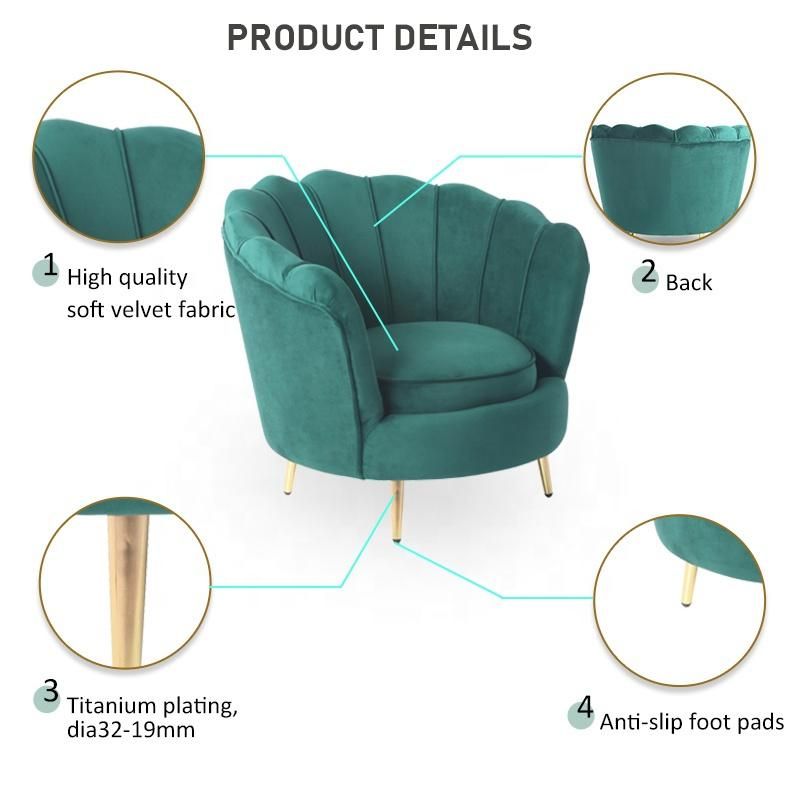 Modern Home Living Room Furniture Sofa Set Fabric Velvet Golden Leg Lounge Sofa Chair for Banquet