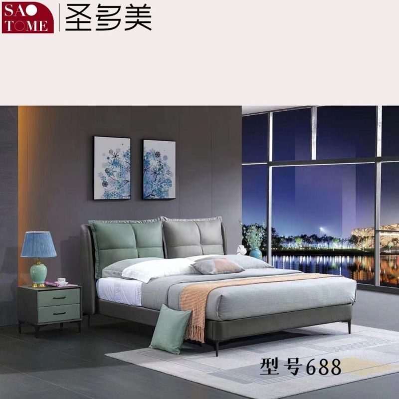 Modern Bedroom Furniture Sea Blue Tech Fabric Double Bed