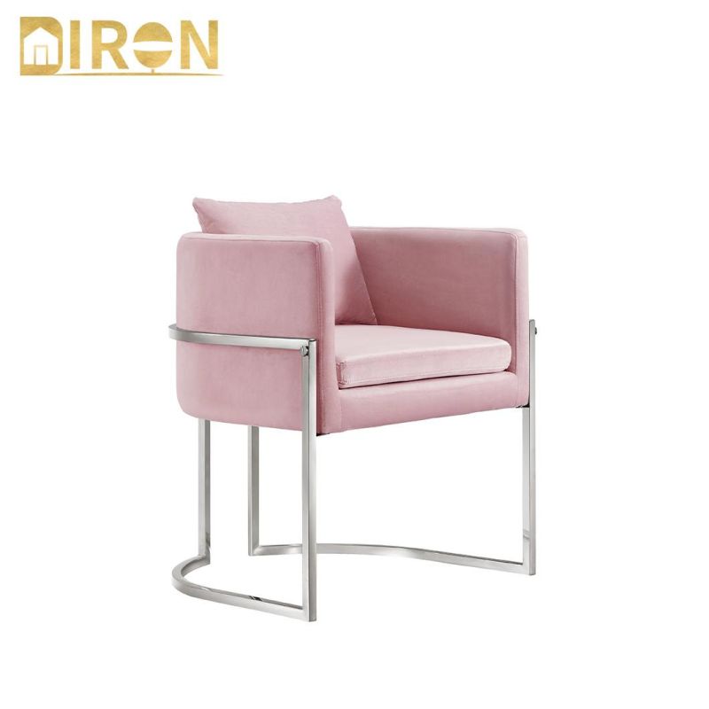 Modern Style Stainless Steel in Chrome Color Pink Fabric Dining Chairs