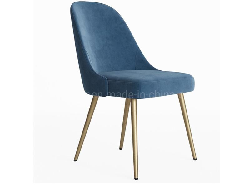 Living Room Blue Fabric Metal Frame Gold Leg Dining Chairs