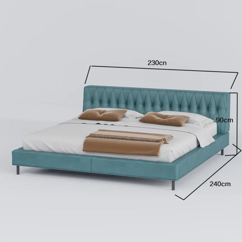 Classic European Style Modern Bedroom Furniture Leisure Fabric Upholstered Mattress Bed with Metal Leg