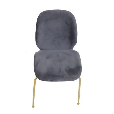 Wholesale Dining Furniture Gold Chrome Iron Legs Dining Chair Gray Velvet Fabric Chair