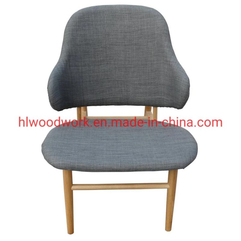 Grey Fabric Back and Cushio Arm Chair with Natural Aok Wood Frame Living Room Coffee Shop Armchair Office Chair Resteraunt Sofa