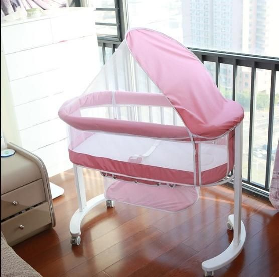 Solid Wood Bed for Newborn Baby Bed with Roller Bed Net Can Be Splice Big Bed Solid Wood Bed Can Be Moved