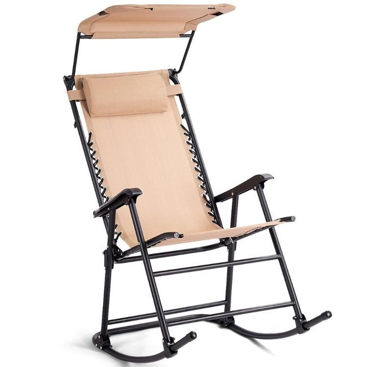 Folding Zero Gravity Rocking Chair for Adults Portable Wide Recliner for Beach Patio Pool Foldable Rocker with Sun Shade Canopy