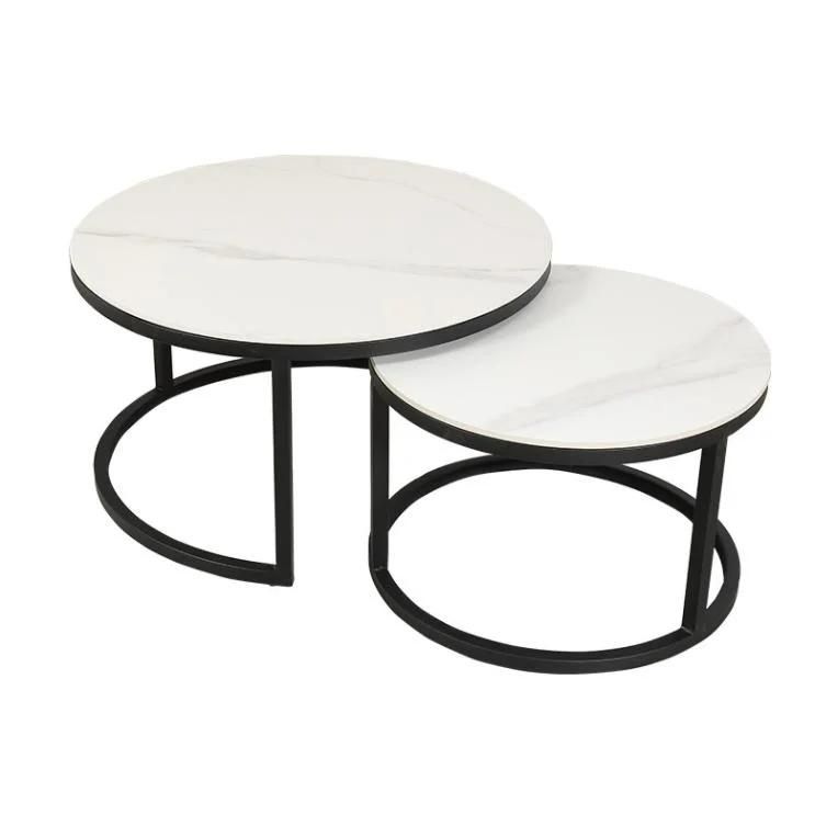 Modern Home Living Room Furniture Side Table Metal Frame Marble Coffee Table Set