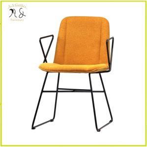 industrial Stylish Orange Fabric Upholstered Cafe Chair with Metel Legs