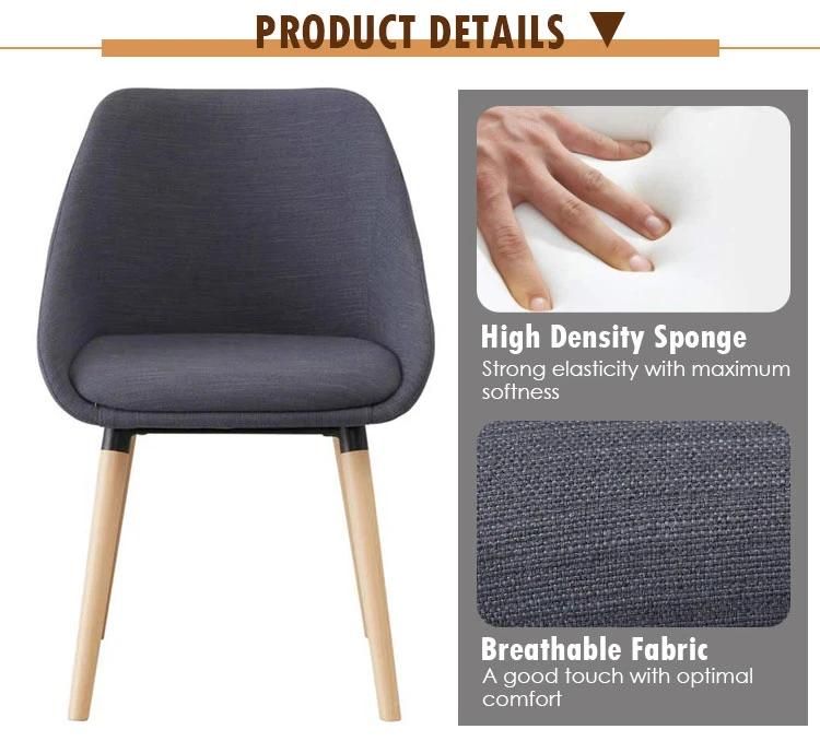 Different Colors Breathable Wood Chair with Fabric Seat Rubberwood Legs Dining Room Chair