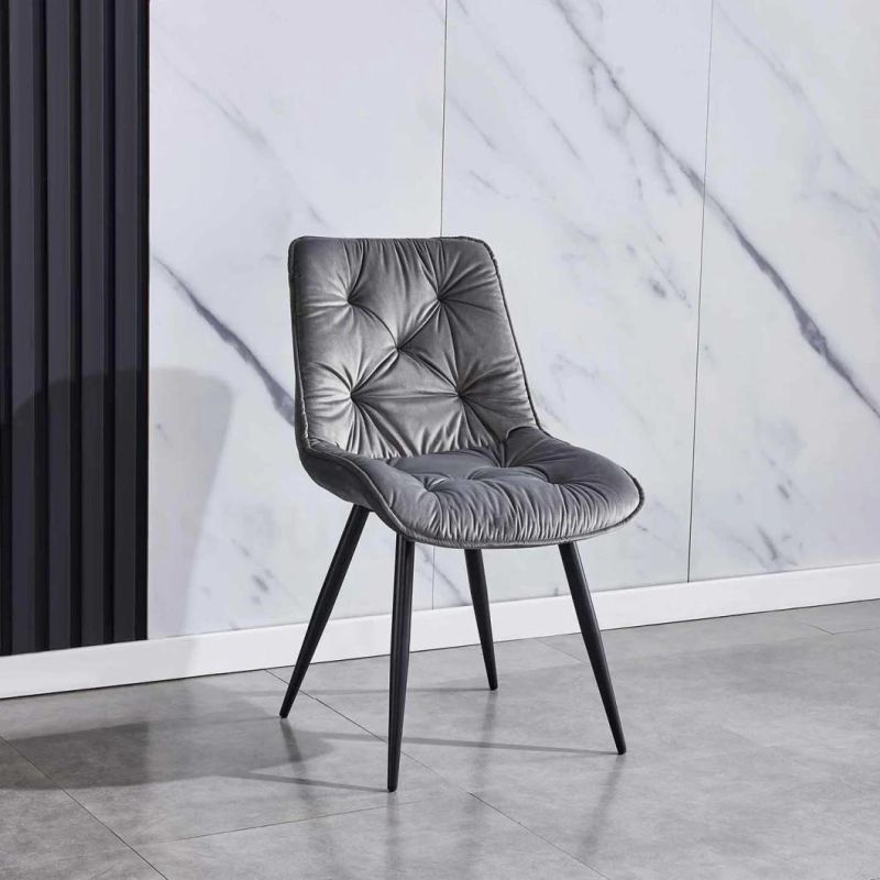 Home Furniture Hotel Luxury Upholstered Soft Back Velvet Fabric Dining Chair with Metal Legs