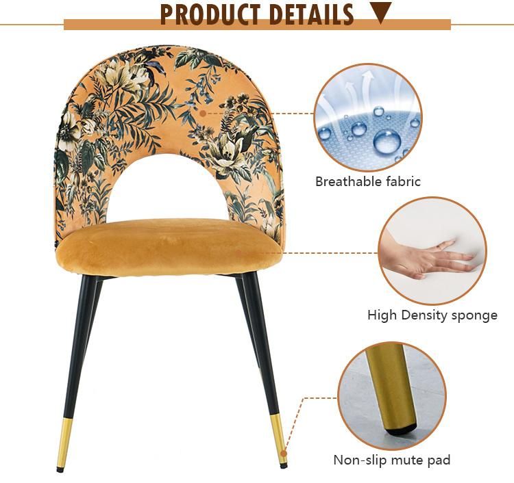 Wholesale Nordic Fabric Floral Back Modern Luxury Design Furniture Dining Chairs