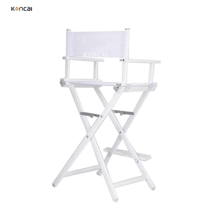 Koncai Pure White Fabric Aluminium Makeup Folding Chair for Hairdressers Make up Artist