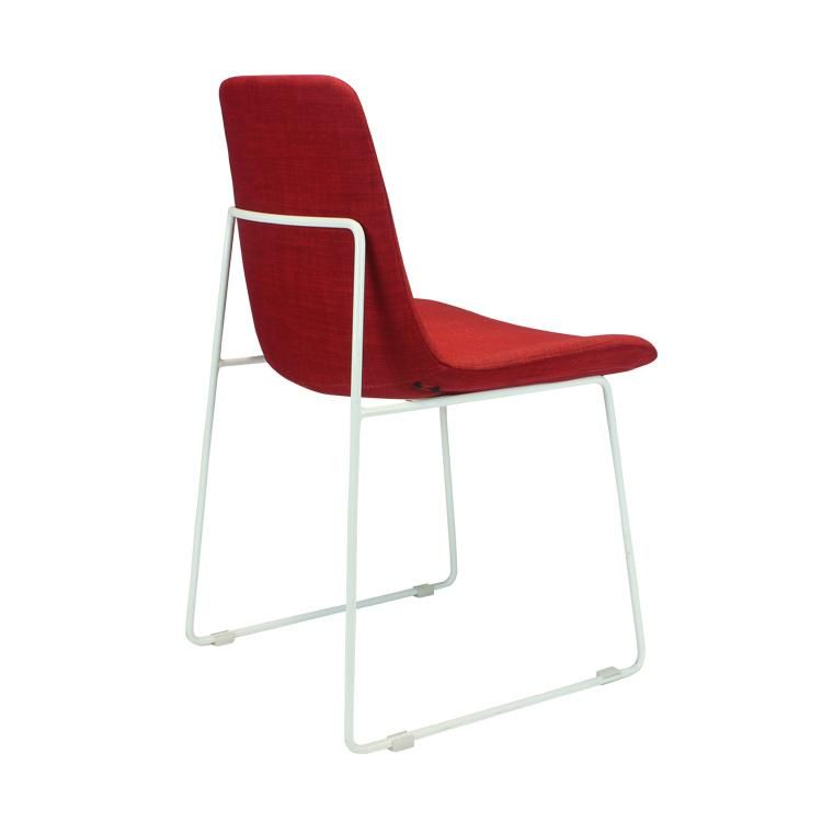 Modern Restaurant Furniture White Metal Frame Red Fabric Seat Dining Chair