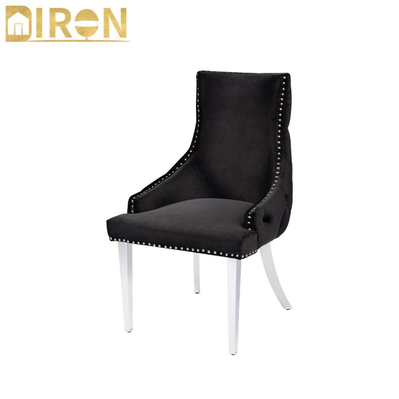 Nordic Style Home Restaurant Kitchen Furniture Upholstered Colorful Velvet Chromed Steel Dining Chair