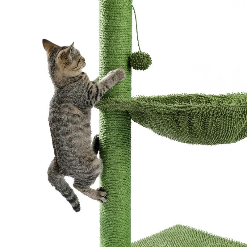 Sisal Materials Cat Vertical Scratcher Frame with Hammock Big Cactus Cat Tree